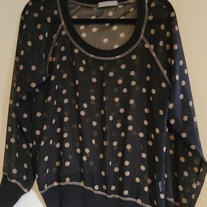 Olivia Moon sheer black polka dot blouse, medium